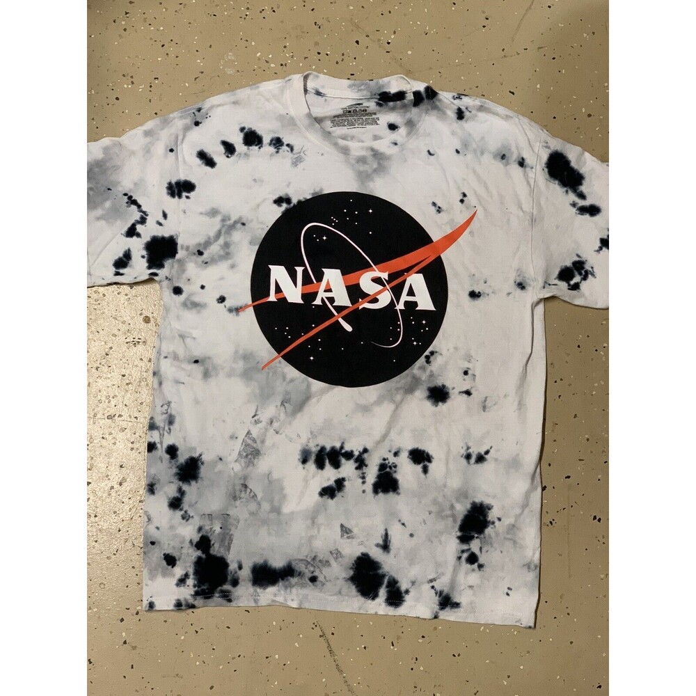 NASA Men Medium Black / White Tie Dye Cool Grunge Punk Y2K Short Sleeve T Shirt